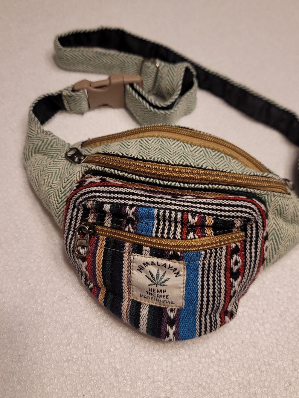 Kathmandu Imports Hemp Zip Boho Festival Hip Bag Gheri Woven  Adjustable  Green